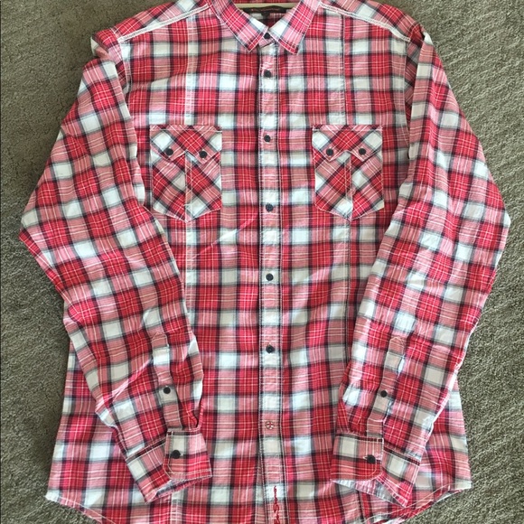Ben Sherman Long Sleeve Plaid Shirt Red Black - Picture 3 of 4